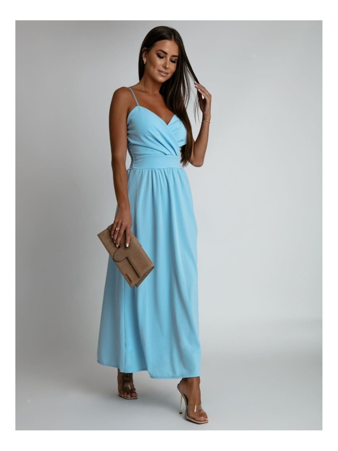 Maxi dress with straps, blue AZRHP5899